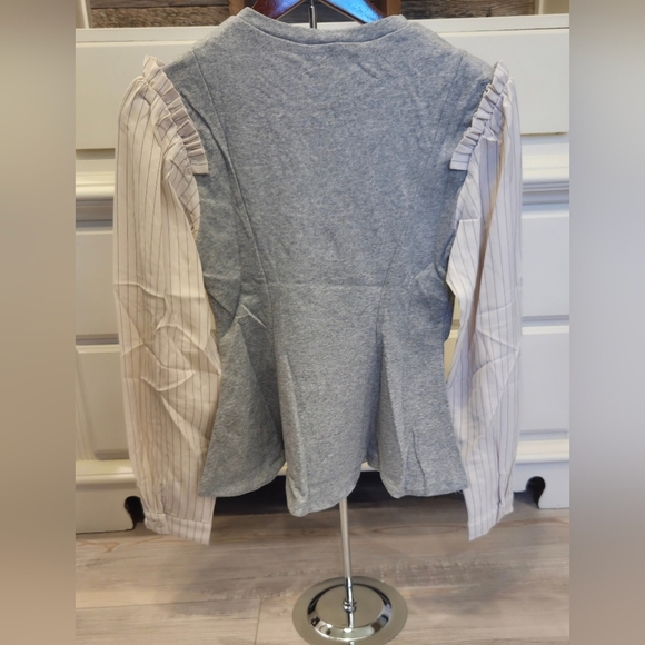 Dance & Marvel Heather Gray Sweater Blouse with Off White Pin Striped Sleeves - Picture 7 of 9